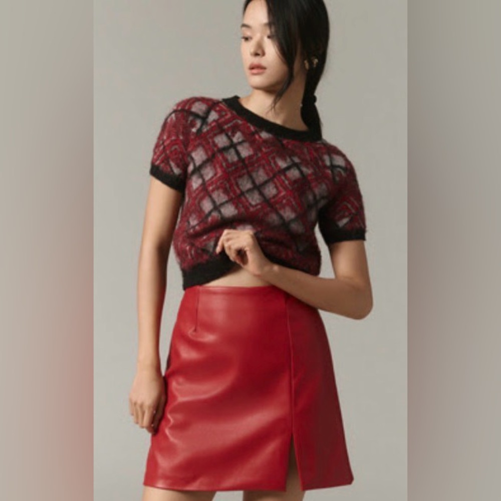Anthropologie Red Mini Skirt